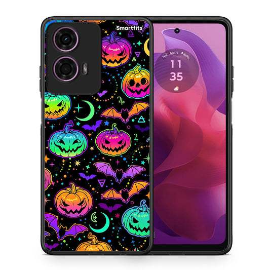 Θήκη Motorola G24 Neon Halloween από τη Smartfits με σχέδιο στο πίσω μέρος και μαύρο περίβλημα | Motorola G24 Neon Halloween case with colorful back and black bezels