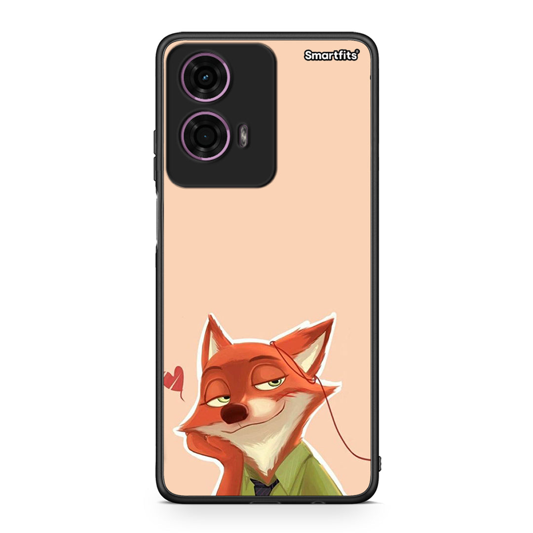 Motorola G24 Nick Wilde And Judy Hopps Love 1 θήκη από τη Smartfits με σχέδιο στο πίσω μέρος και μαύρο περίβλημα | Smartphone case with colorful back and black bezels by Smartfits