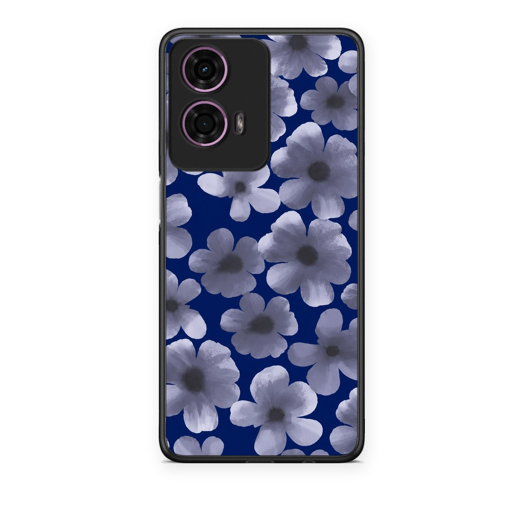 Θήκη Motorola G24 Pale Blue Flowers on Navy από τη Smartfits με σχέδιο στο πίσω μέρος και μαύρο περίβλημα | Motorola G24 Pale Blue Flowers on Navy case with colorful back and black bezels