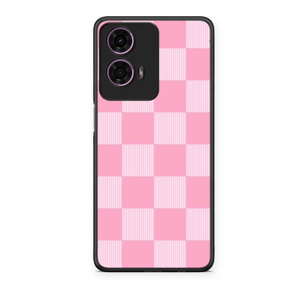 Θήκη Motorola G24 Pink and White Striped Checks από τη Smartfits με σχέδιο στο πίσω μέρος και μαύρο περίβλημα | Motorola G24 Pink and White Striped Checks case with colorful back and black bezels