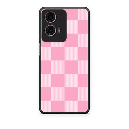 Θήκη Motorola G24 Pink and White Striped Checks από τη Smartfits με σχέδιο στο πίσω μέρος και μαύρο περίβλημα | Motorola G24 Pink and White Striped Checks case with colorful back and black bezels