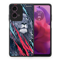 Thumbnail for Θήκη Motorola G24 Lion Designer PopArt από τη Smartfits με σχέδιο στο πίσω μέρος και μαύρο περίβλημα | Motorola G24 Lion Designer PopArt case with colorful back and black bezels