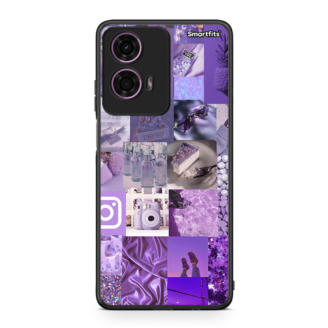 Motorola G24 Purple Aesthetic Collage θήκη από τη Smartfits με σχέδιο στο πίσω μέρος και μαύρο περίβλημα | Smartphone case with colorful back and black bezels by Smartfits