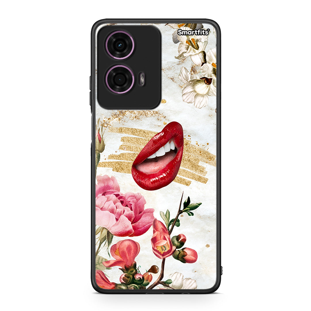 Motorola G24 Red Lips θήκη από τη Smartfits με σχέδιο στο πίσω μέρος και μαύρο περίβλημα | Smartphone case with colorful back and black bezels by Smartfits