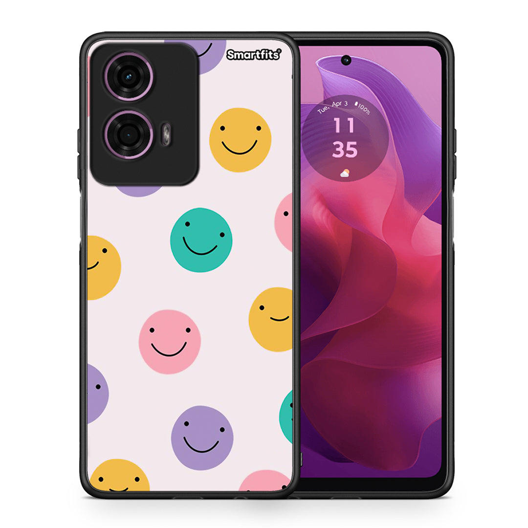 Θήκη Motorola G24 Smiley Faces από τη Smartfits με σχέδιο στο πίσω μέρος και μαύρο περίβλημα | Motorola G24 Smiley Faces case with colorful back and black bezels