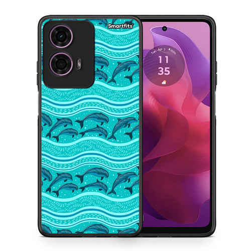Θήκη Motorola G24 Swimming Dolphins από τη Smartfits με σχέδιο στο πίσω μέρος και μαύρο περίβλημα | Motorola G24 Swimming Dolphins case with colorful back and black bezels