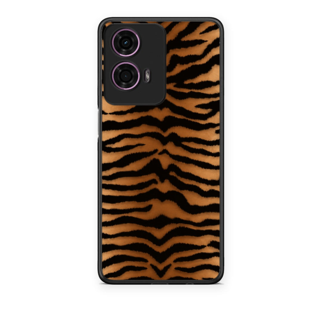 Θήκη Motorola G24 Tiger Print Orange and Black από τη Smartfits με σχέδιο στο πίσω μέρος και μαύρο περίβλημα | Motorola G24 Tiger Print Orange and Black case with colorful back and black bezels