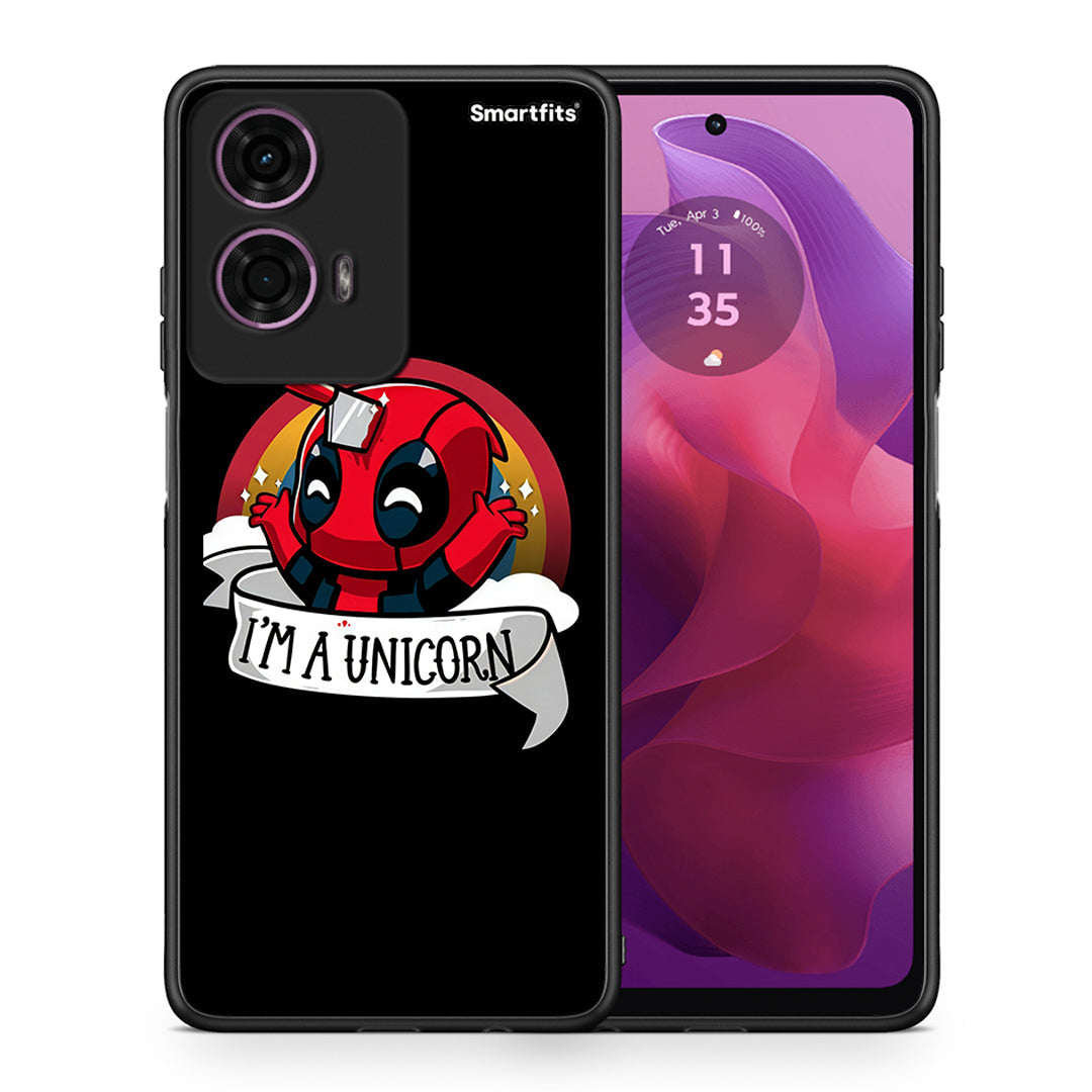 Θήκη Motorola G24 Unicorn Deadpool από τη Smartfits με σχέδιο στο πίσω μέρος και μαύρο περίβλημα | Motorola G24 Unicorn Deadpool case with colorful back and black bezels