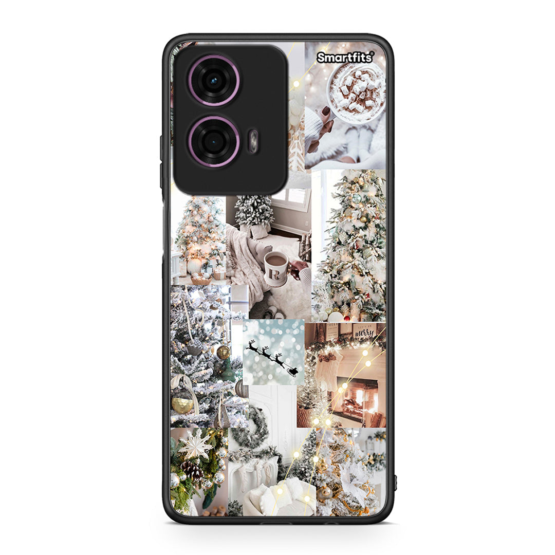 Motorola G24 White Christmas θήκη από τη Smartfits με σχέδιο στο πίσω μέρος και μαύρο περίβλημα | Smartphone case with colorful back and black bezels by Smartfits