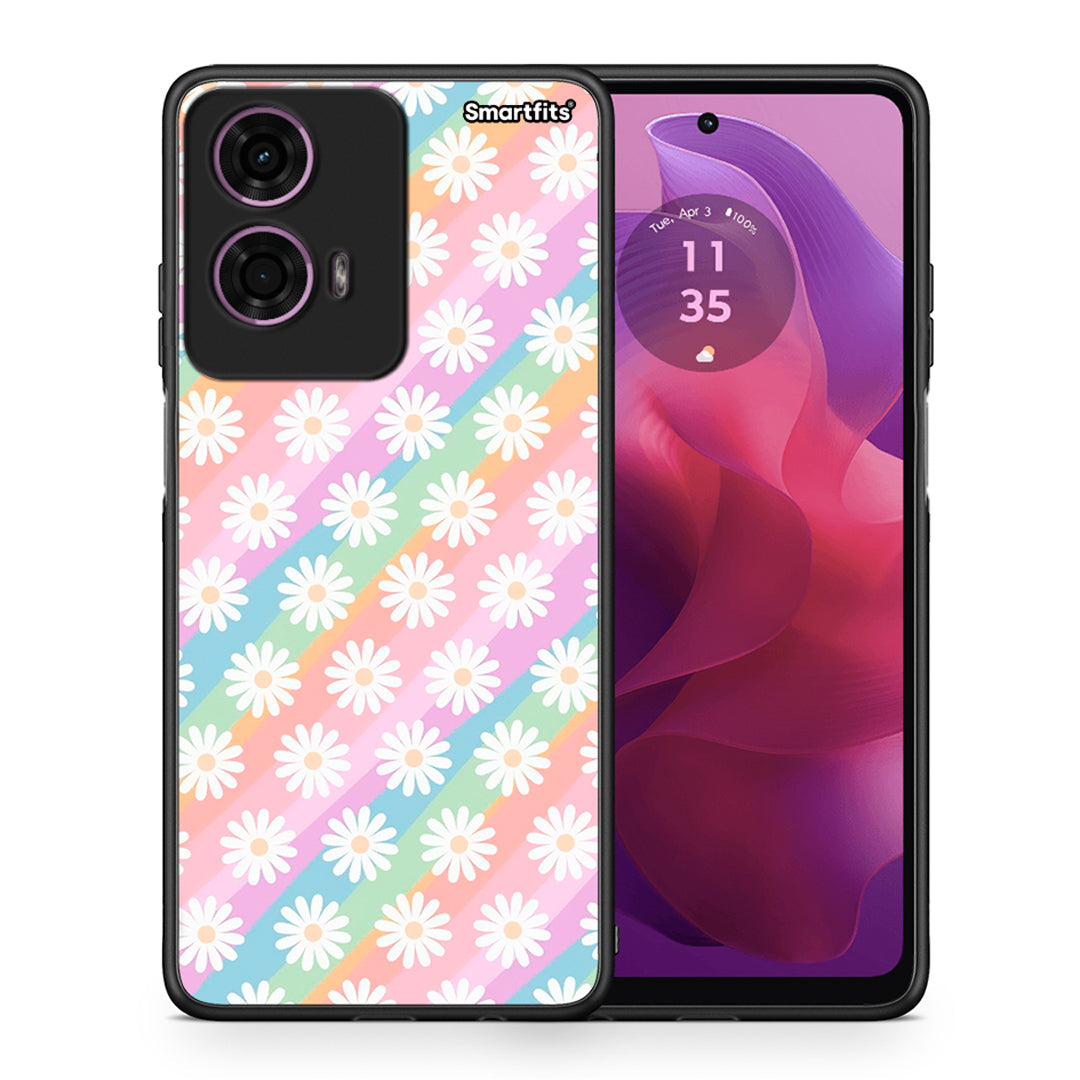 Θήκη Motorola G24 White Daisies από τη Smartfits με σχέδιο στο πίσω μέρος και μαύρο περίβλημα | Motorola G24 White Daisies case with colorful back and black bezels