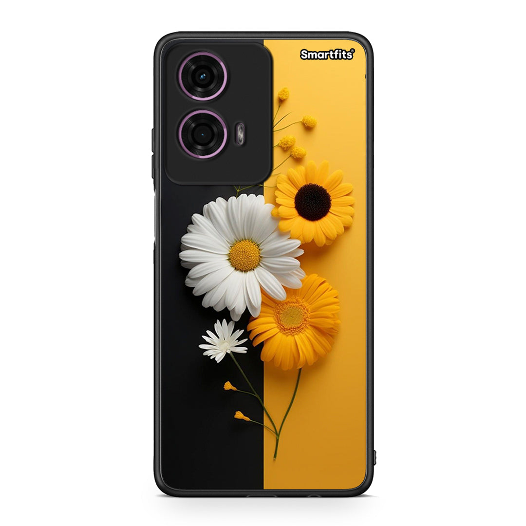 Motorola G24 Yellow Daisies θήκη από τη Smartfits με σχέδιο στο πίσω μέρος και μαύρο περίβλημα | Smartphone case with colorful back and black bezels by Smartfits