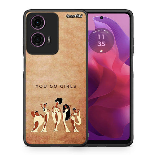 Θήκη Motorola G24 You Go Girl από τη Smartfits με σχέδιο στο πίσω μέρος και μαύρο περίβλημα | Motorola G24 You Go Girl case with colorful back and black bezels