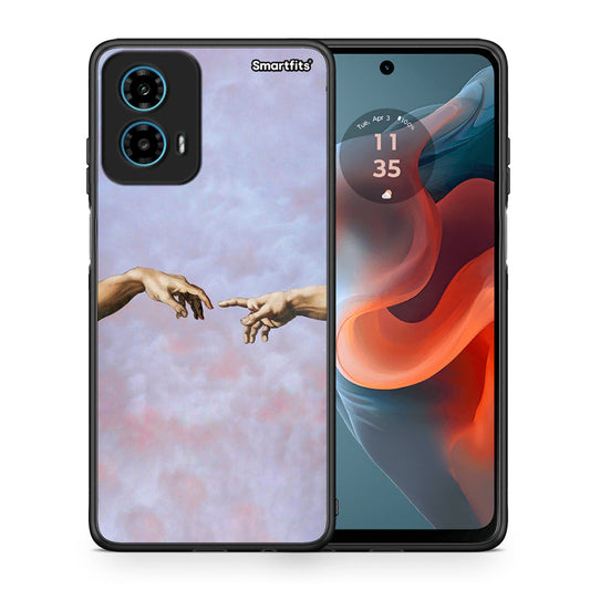 Θήκη Motorola G34 5G Adam Hand από τη Smartfits με σχέδιο στο πίσω μέρος και μαύρο περίβλημα | Motorola G34 5G Adam Hand case with colorful back and black bezels