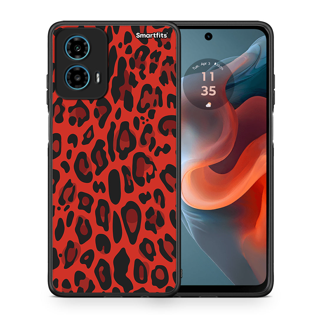 Θήκη Motorola G34 5G Red Leopard Animal από τη Smartfits με σχέδιο στο πίσω μέρος και μαύρο περίβλημα | Motorola G34 5G Red Leopard Animal case with colorful back and black bezels