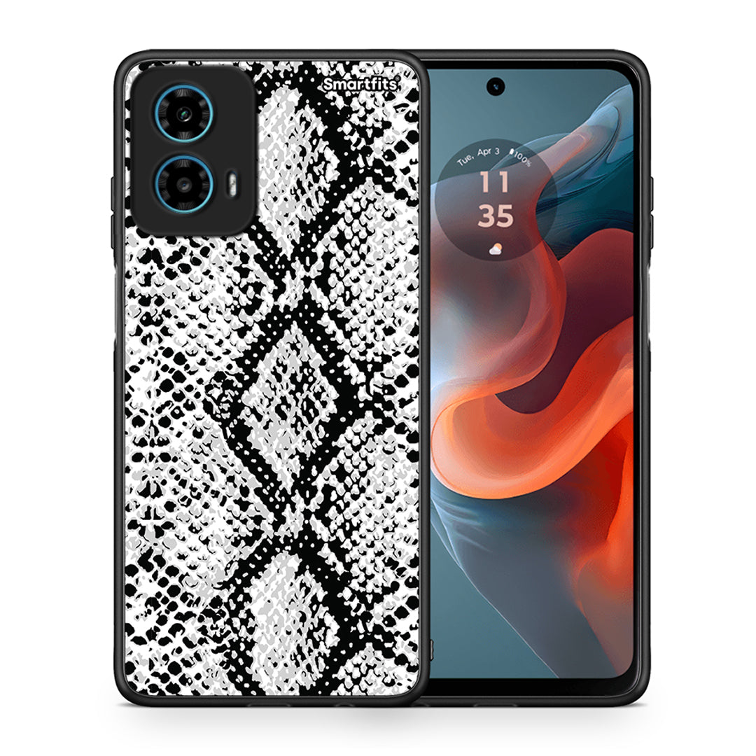 Θήκη Motorola G34 5G White Snake Animal από τη Smartfits με σχέδιο στο πίσω μέρος και μαύρο περίβλημα | Motorola G34 5G White Snake Animal case with colorful back and black bezels