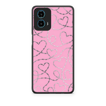 Θήκη Motorola G34 5G Barbed Wire Hearts on Pink από τη Smartfits με σχέδιο στο πίσω μέρος και μαύρο περίβλημα | Motorola G34 5G Barbed Wire Hearts on Pink case with colorful back and black bezels