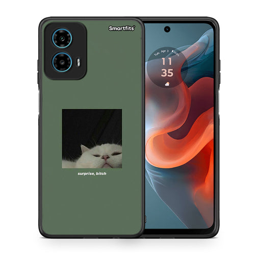 Θήκη Motorola G34 5G Bitch Surprise από τη Smartfits με σχέδιο στο πίσω μέρος και μαύρο περίβλημα | Motorola G34 5G Bitch Surprise case with colorful back and black bezels