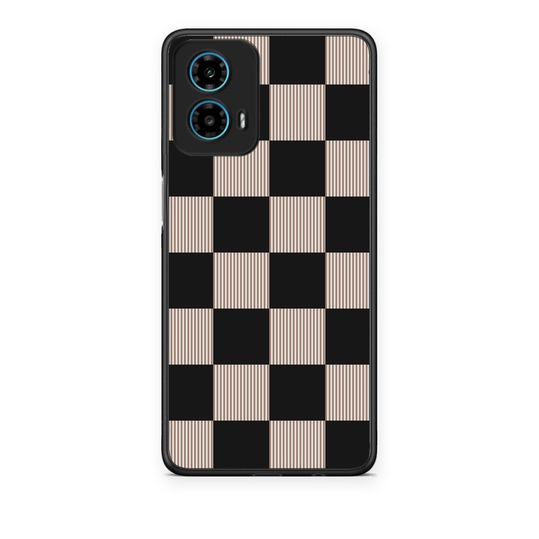 Θήκη Motorola G34 5G Black and Taupe Striped Checks από τη Smartfits με σχέδιο στο πίσω μέρος και μαύρο περίβλημα | Motorola G34 5G Black and Taupe Striped Checks case with colorful back and black bezels