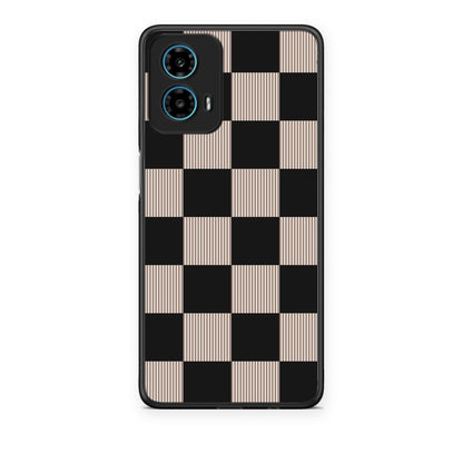 Θήκη Motorola G34 5G Black and Taupe Striped Checks από τη Smartfits με σχέδιο στο πίσω μέρος και μαύρο περίβλημα | Motorola G34 5G Black and Taupe Striped Checks case with colorful back and black bezels