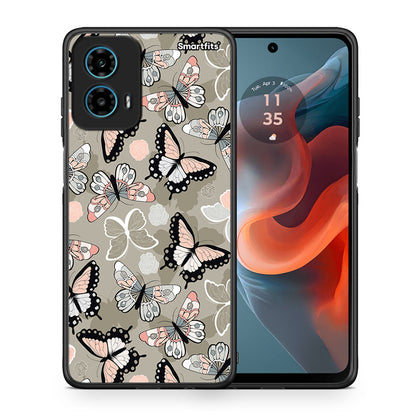 Θήκη Motorola G34 5G Butterflies Boho από τη Smartfits με σχέδιο στο πίσω μέρος και μαύρο περίβλημα | Motorola G34 5G Butterflies Boho case with colorful back and black bezels