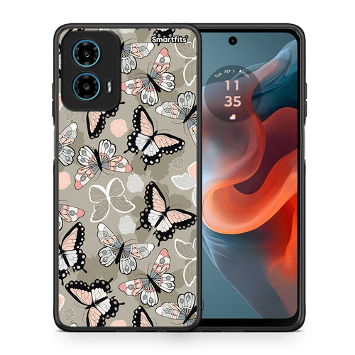 Θήκη Motorola G34 5G Butterflies Boho από τη Smartfits με σχέδιο στο πίσω μέρος και μαύρο περίβλημα | Motorola G34 5G Butterflies Boho case with colorful back and black bezels