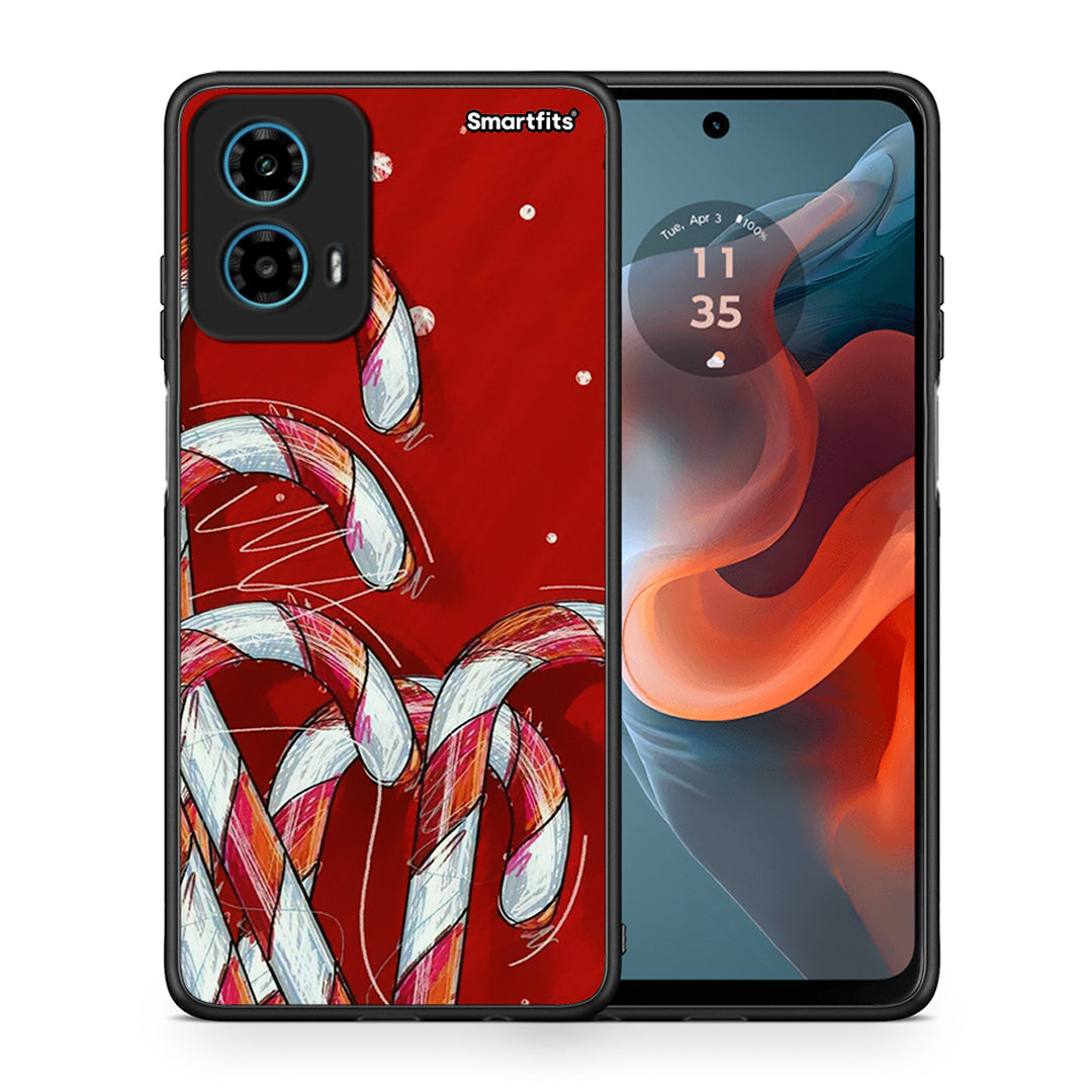 Θήκη Motorola G34 5G Candy Cane από τη Smartfits με σχέδιο στο πίσω μέρος και μαύρο περίβλημα | Motorola G34 5G Candy Cane case with colorful back and black bezels