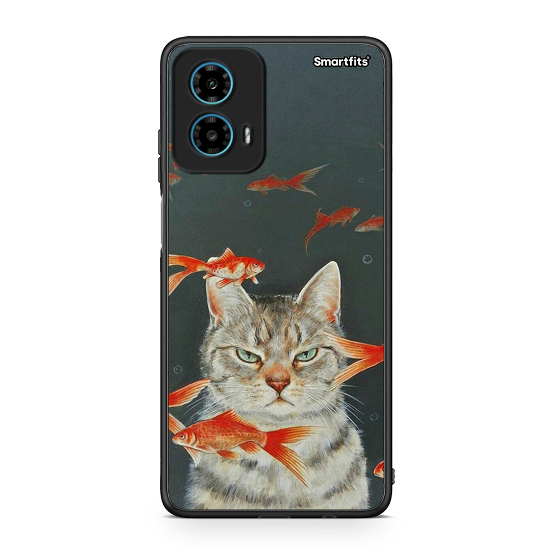 Motorola G34 5G Cat Goldfish θήκη από τη Smartfits με σχέδιο στο πίσω μέρος και μαύρο περίβλημα | Smartphone case with colorful back and black bezels by Smartfits