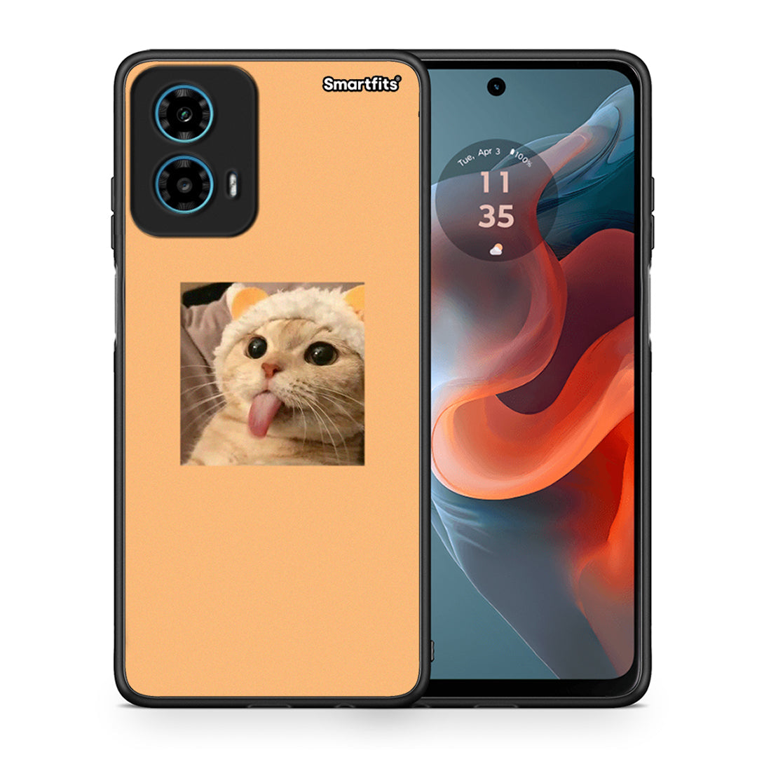 Θήκη Motorola G34 5G Cat Tongue από τη Smartfits με σχέδιο στο πίσω μέρος και μαύρο περίβλημα | Motorola G34 5G Cat Tongue case with colorful back and black bezels