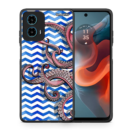 Θήκη Motorola G34 5G Chevron Devilfish από τη Smartfits με σχέδιο στο πίσω μέρος και μαύρο περίβλημα | Motorola G34 5G Chevron Devilfish case with colorful back and black bezels