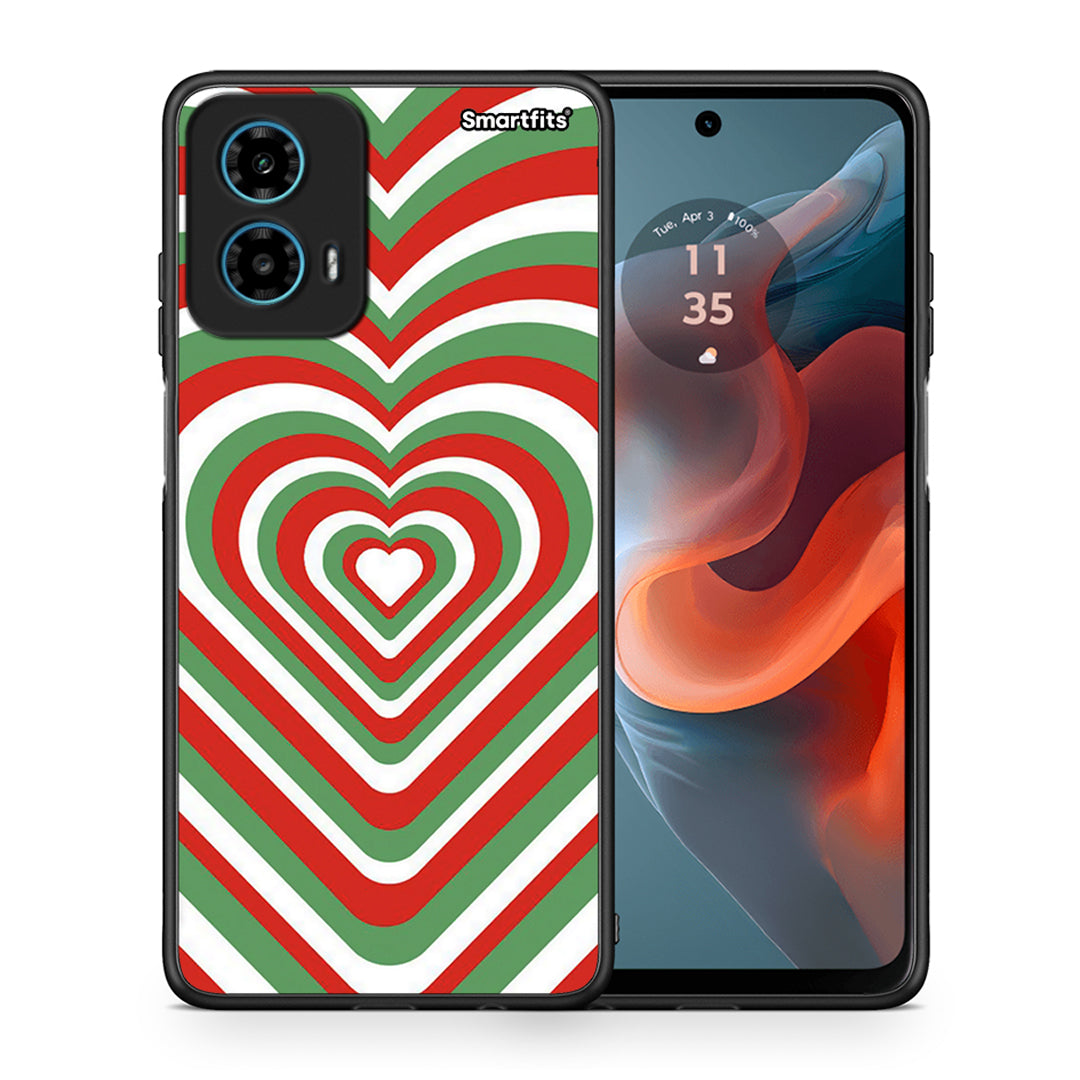 Θήκη Motorola G34 5G Christmas Hearts από τη Smartfits με σχέδιο στο πίσω μέρος και μαύρο περίβλημα | Motorola G34 5G Christmas Hearts case with colorful back and black bezels