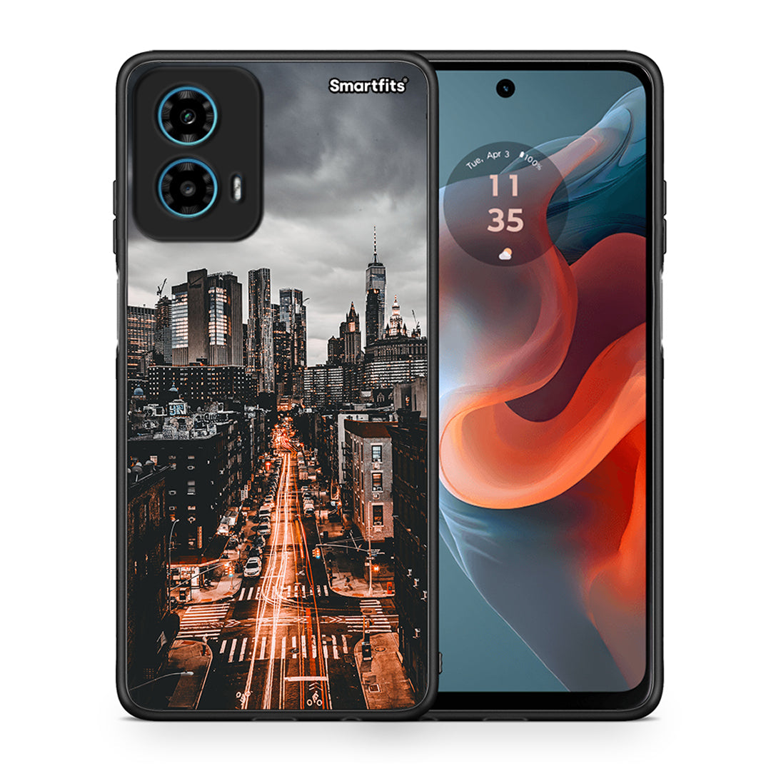 Θήκη Motorola G34 5G City Lights από τη Smartfits με σχέδιο στο πίσω μέρος και μαύρο περίβλημα | Motorola G34 5G City Lights case with colorful back and black bezels