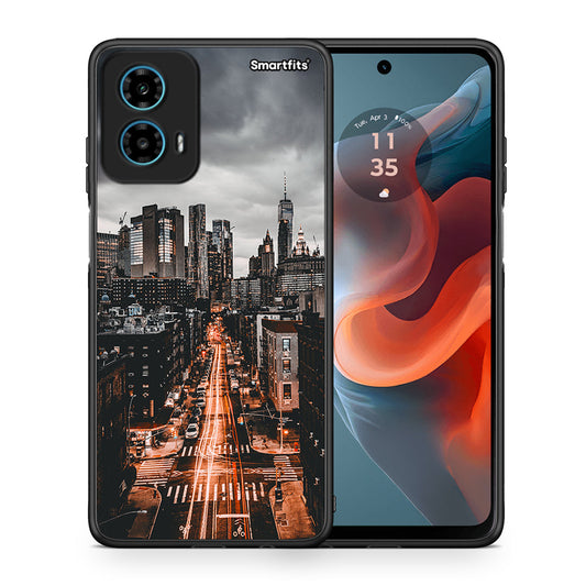 Θήκη Motorola G34 5G City Lights από τη Smartfits με σχέδιο στο πίσω μέρος και μαύρο περίβλημα | Motorola G34 5G City Lights case with colorful back and black bezels