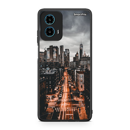 Motorola G34 5G City Lights θήκη από τη Smartfits με σχέδιο στο πίσω μέρος και μαύρο περίβλημα | Smartphone case with colorful back and black bezels by Smartfits