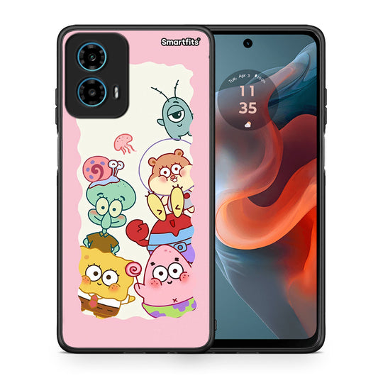 Θήκη Motorola G34 5G Cute Companion από τη Smartfits με σχέδιο στο πίσω μέρος και μαύρο περίβλημα | Motorola G34 5G Cute Companion case with colorful back and black bezels