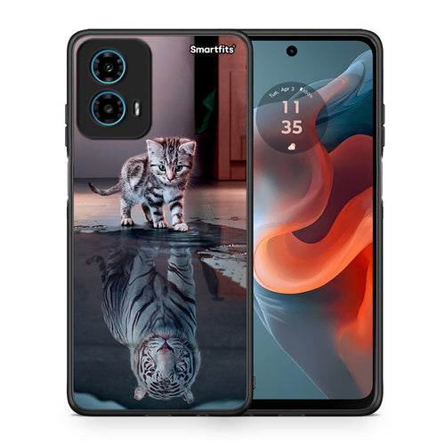 Θήκη Motorola G34 5G Tiger Cute από τη Smartfits με σχέδιο στο πίσω μέρος και μαύρο περίβλημα | Motorola G34 5G Tiger Cute case with colorful back and black bezels