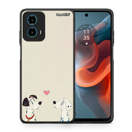 Θήκη Motorola G34 5G Dalmatians Love από τη Smartfits με σχέδιο στο πίσω μέρος και μαύρο περίβλημα | Motorola G34 5G Dalmatians Love case with colorful back and black bezels