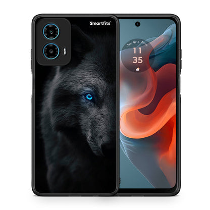 Θήκη Motorola G34 5G Dark Wolf από τη Smartfits με σχέδιο στο πίσω μέρος και μαύρο περίβλημα | Motorola G34 5G Dark Wolf case with colorful back and black bezels