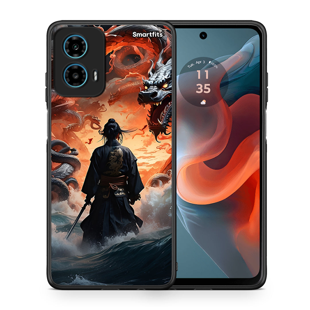Θήκη Motorola G34 5G Dragons Fight από τη Smartfits με σχέδιο στο πίσω μέρος και μαύρο περίβλημα | Motorola G34 5G Dragons Fight case with colorful back and black bezels