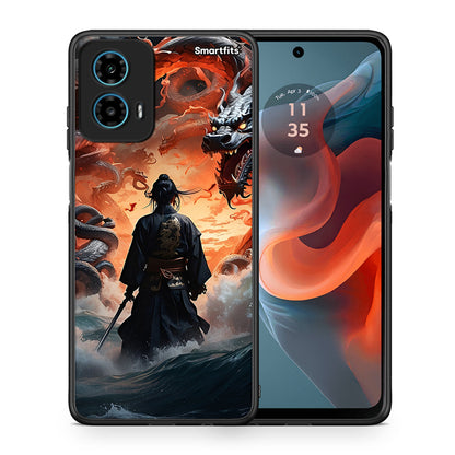 Θήκη Motorola G34 5G Dragons Fight από τη Smartfits με σχέδιο στο πίσω μέρος και μαύρο περίβλημα | Motorola G34 5G Dragons Fight case with colorful back and black bezels