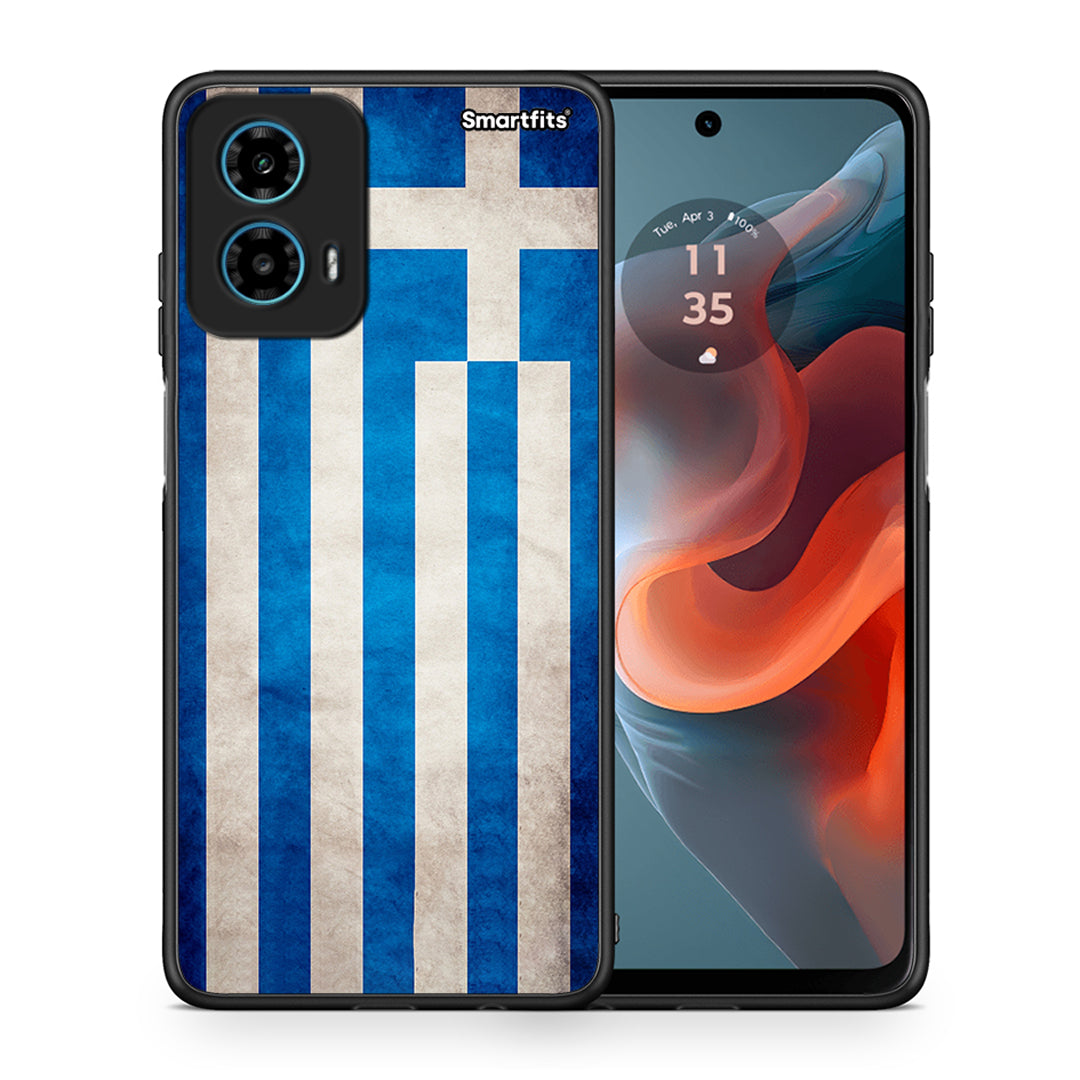 Θήκη Motorola G34 5G Greek Flag από τη Smartfits με σχέδιο στο πίσω μέρος και μαύρο περίβλημα | Motorola G34 5G Greek Flag case with colorful back and black bezels