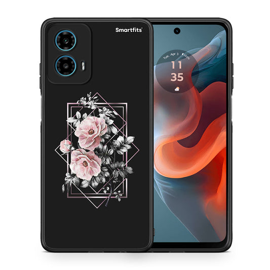 Θήκη Motorola G34 5G Frame Flower από τη Smartfits με σχέδιο στο πίσω μέρος και μαύρο περίβλημα | Motorola G34 5G Frame Flower case with colorful back and black bezels