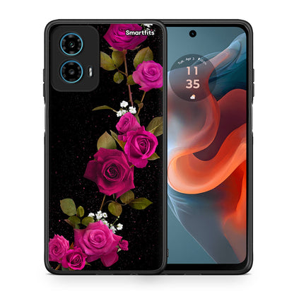 Θήκη Motorola G34 5G Red Roses Flower από τη Smartfits με σχέδιο στο πίσω μέρος και μαύρο περίβλημα | Motorola G34 5G Red Roses Flower case with colorful back and black bezels