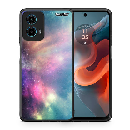 Θήκη Motorola G34 5G Rainbow Galaxy από τη Smartfits με σχέδιο στο πίσω μέρος και μαύρο περίβλημα | Motorola G34 5G Rainbow Galaxy case with colorful back and black bezels