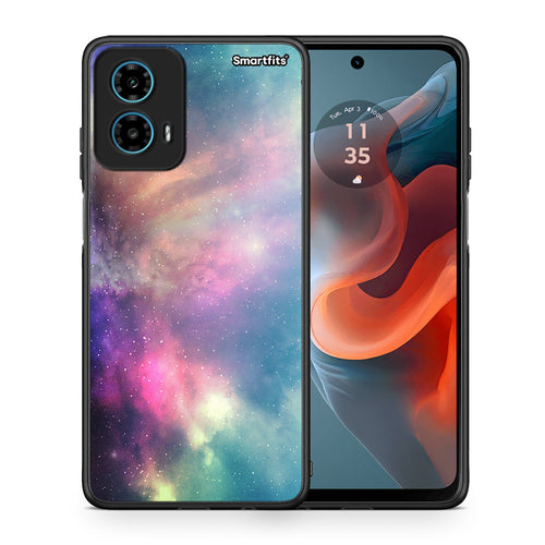 Θήκη Motorola G34 5G Rainbow Galaxy από τη Smartfits με σχέδιο στο πίσω μέρος και μαύρο περίβλημα | Motorola G34 5G Rainbow Galaxy case with colorful back and black bezels