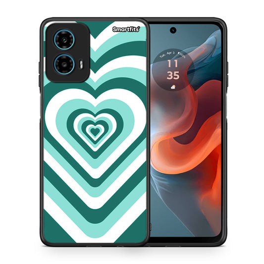 Θήκη Motorola G34 5G Green Hearts από τη Smartfits με σχέδιο στο πίσω μέρος και μαύρο περίβλημα | Motorola G34 5G Green Hearts case with colorful back and black bezels