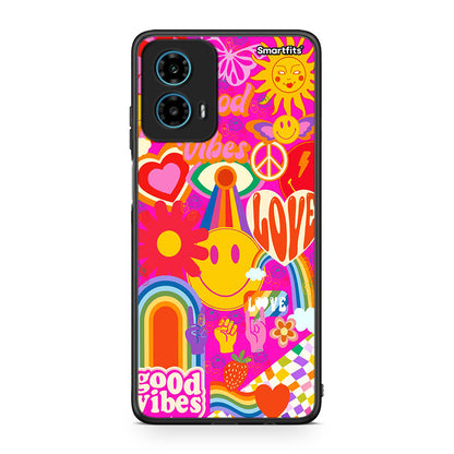 Motorola G34 5G Hippie Love θήκη από τη Smartfits με σχέδιο στο πίσω μέρος και μαύρο περίβλημα | Smartphone case with colorful back and black bezels by Smartfits