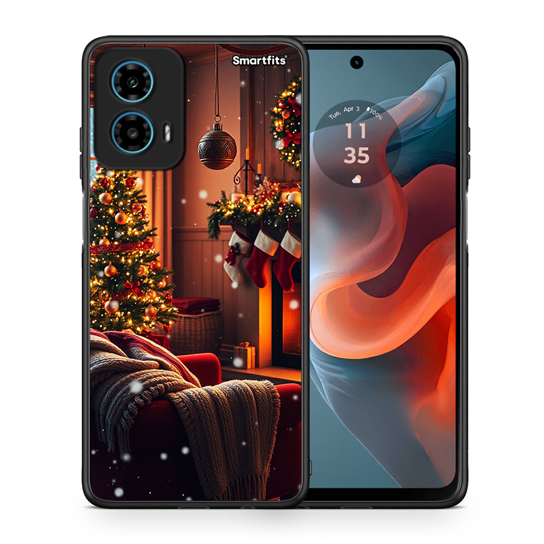 Θήκη Motorola G34 5G Home For Christmas από τη Smartfits με σχέδιο στο πίσω μέρος και μαύρο περίβλημα | Motorola G34 5G Home For Christmas case with colorful back and black bezels