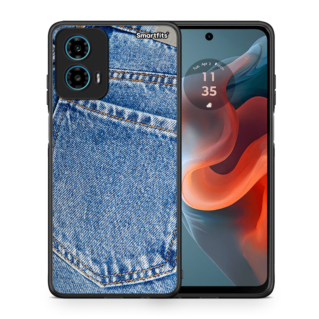 Θήκη Motorola G34 5G Jeans Pocket από τη Smartfits με σχέδιο στο πίσω μέρος και μαύρο περίβλημα | Motorola G34 5G Jeans Pocket case with colorful back and black bezels