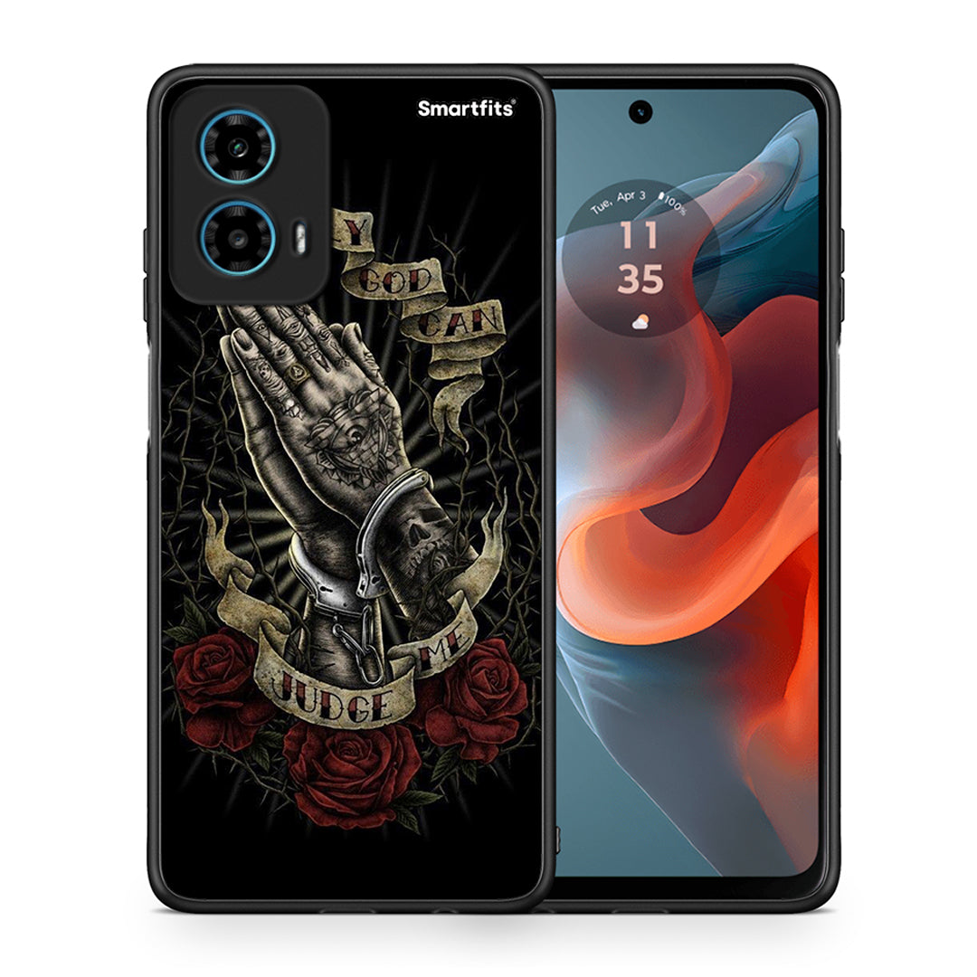 Θήκη Motorola G34 5G Judge By God από τη Smartfits με σχέδιο στο πίσω μέρος και μαύρο περίβλημα | Motorola G34 5G Judge By God case with colorful back and black bezels
