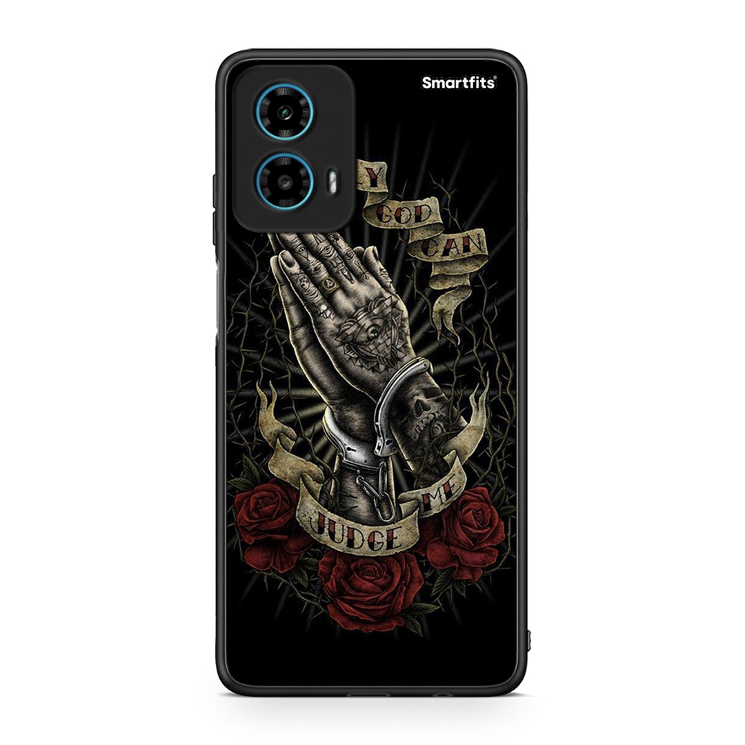 Motorola G34 5G Judge By God θήκη από τη Smartfits με σχέδιο στο πίσω μέρος και μαύρο περίβλημα | Smartphone case with colorful back and black bezels by Smartfits
